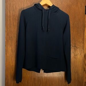 Athleta Navy Aster Hooded Long Sleeve Wool Pullover Sweater W/ Thumbholes